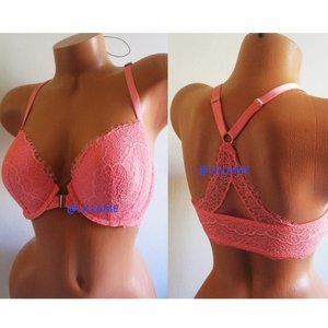 VICTORIA'S SECRET Dream Angels Lined Demi Bra 36DDD 38DD Front Close Coral Lace
